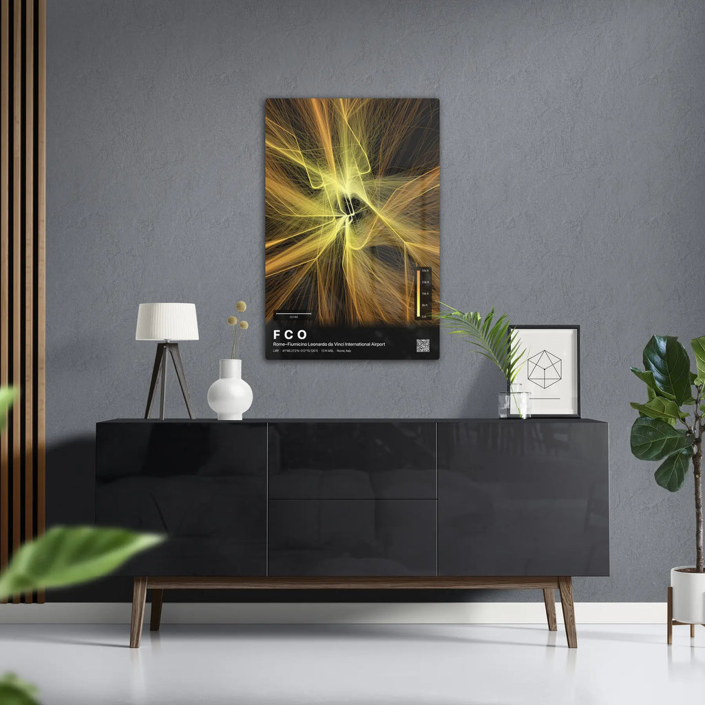 FCO flight path print — Solana theme · Dark in foyer setting [hotspot:50]