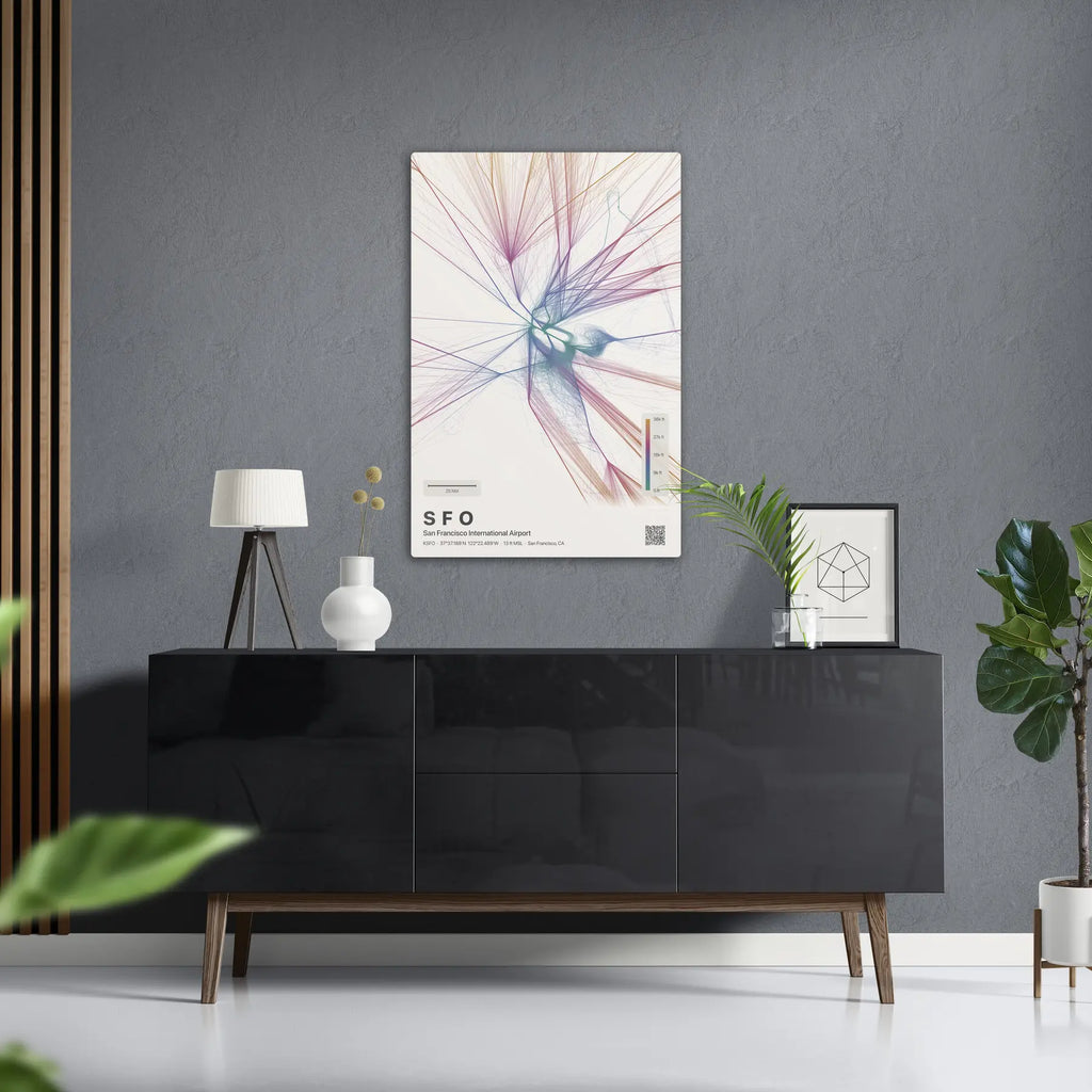 SFO flight path print — Aurora theme · Light in foyer setting [hotspot:50]