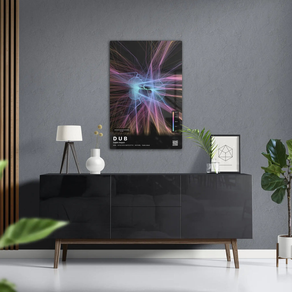 DUB flight path print — Aurora theme · Dark in foyer setting [hotspot:50]