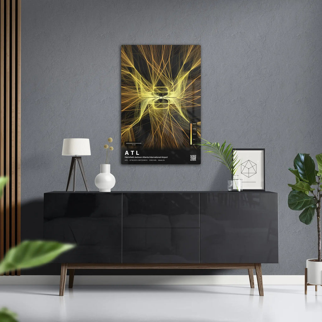 ATL flight path print — Solana theme · Dark in foyer setting [hotspot:50]