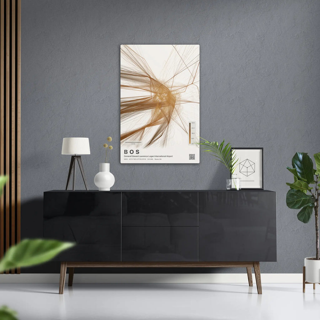 BOS flight path print — Solana theme · Light in foyer setting [hotspot:50]