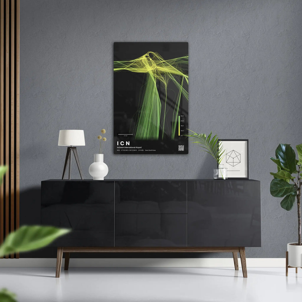 ICN flight path print — Citrus theme · Dark in foyer setting [hotspot:50]