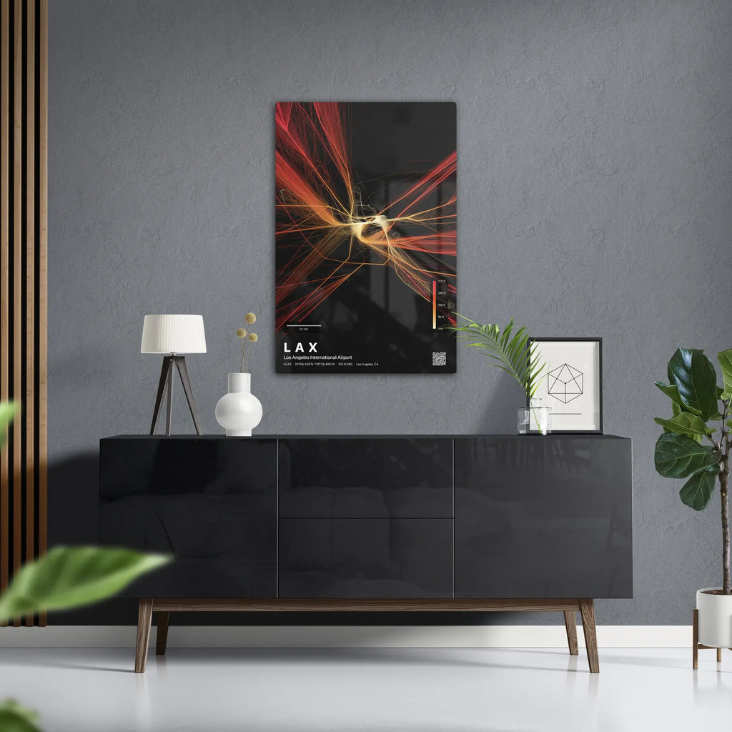 LAX flight path print — Inferno theme · Dark in foyer setting [hotspot:50]