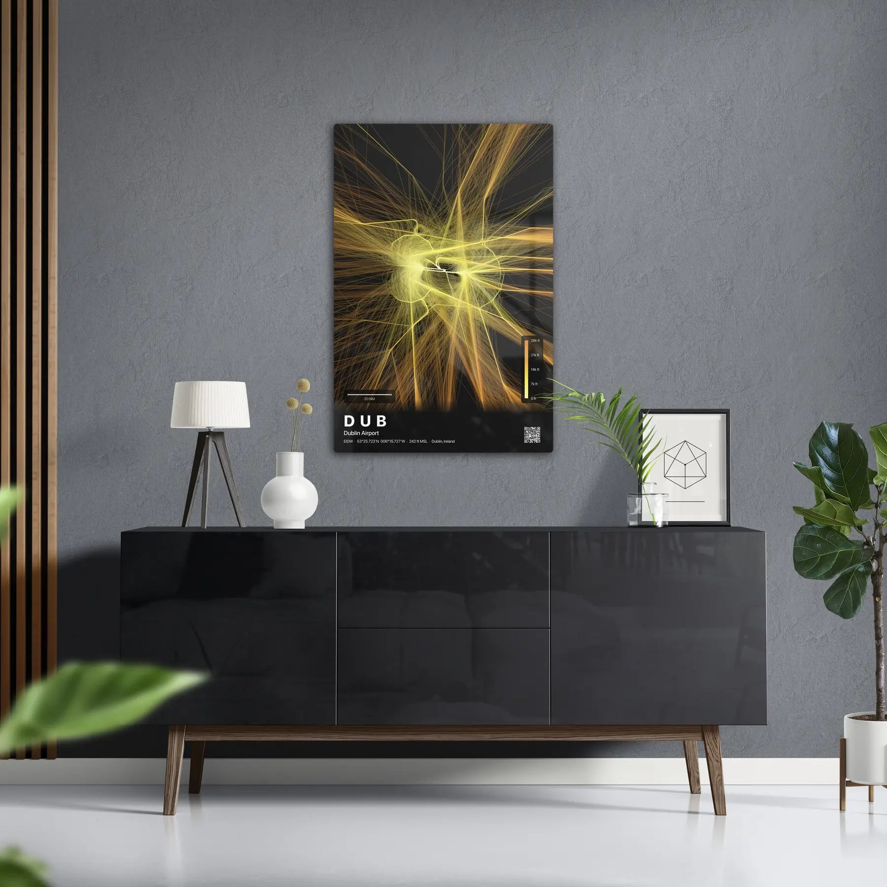 DUB flight path print — Solana theme · Dark in foyer setting [hotspot:50]