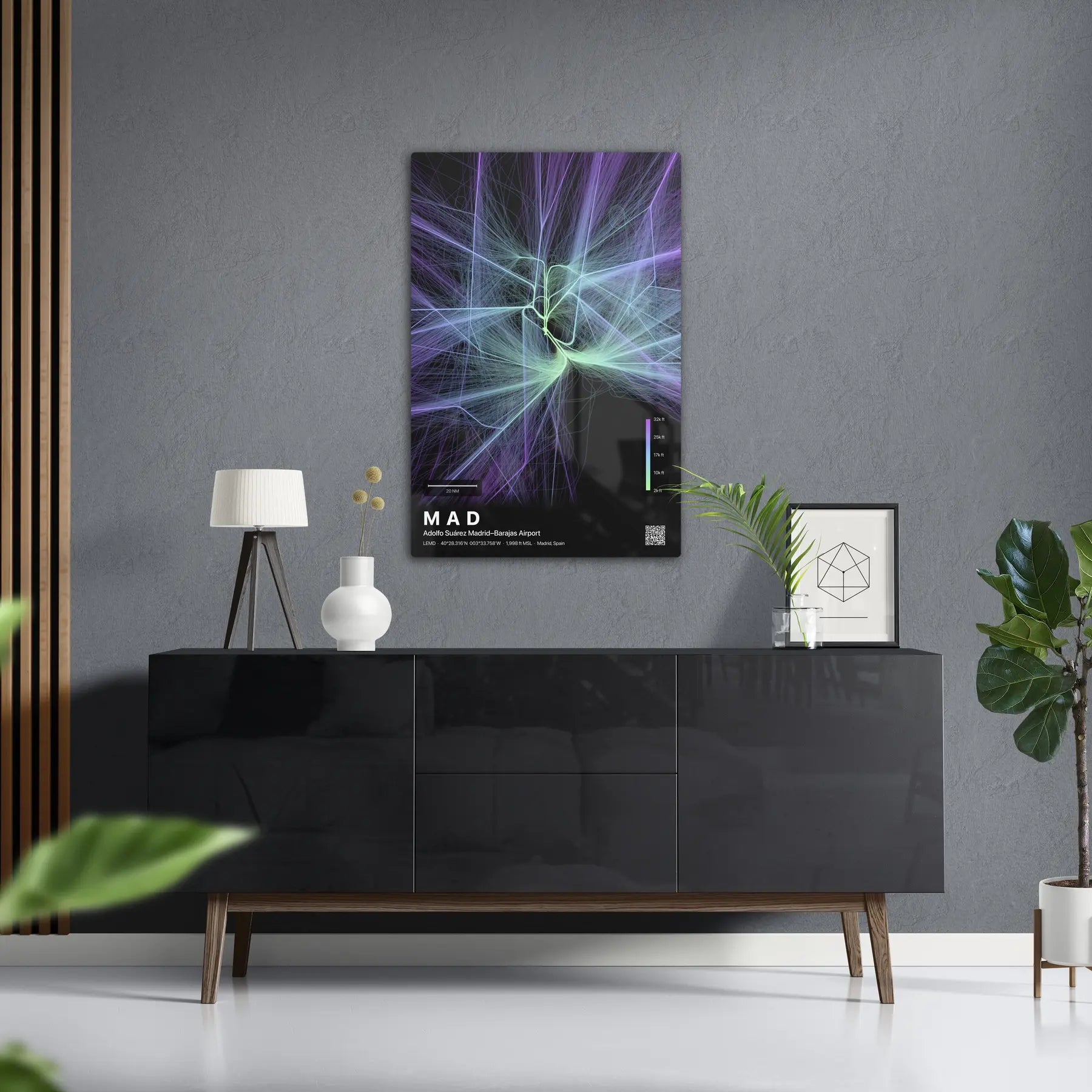 MAD flight path print — Prism theme · Dark in foyer setting [hotspot:50]