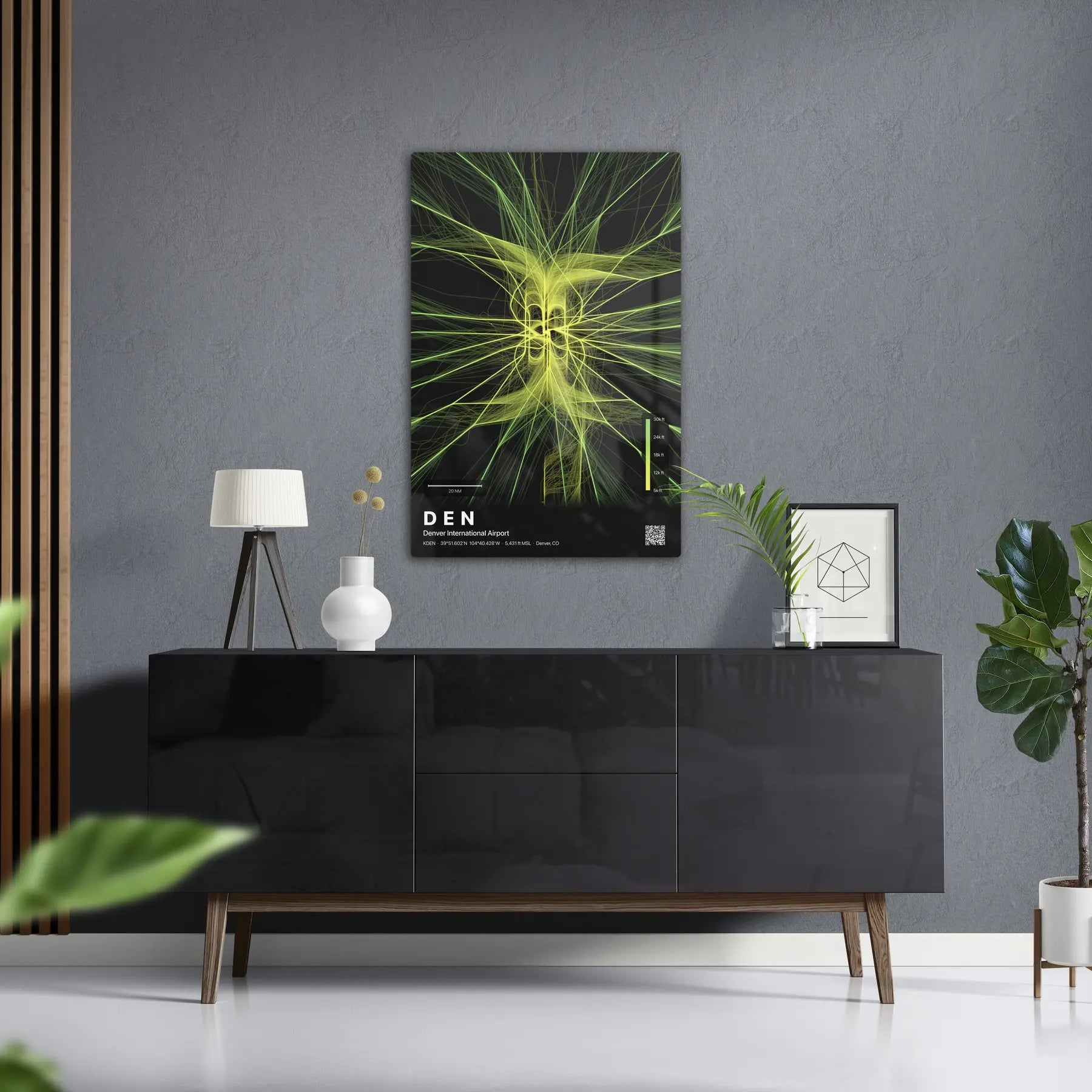 DEN flight path print — Citrus theme · Dark in foyer setting [hotspot:50]