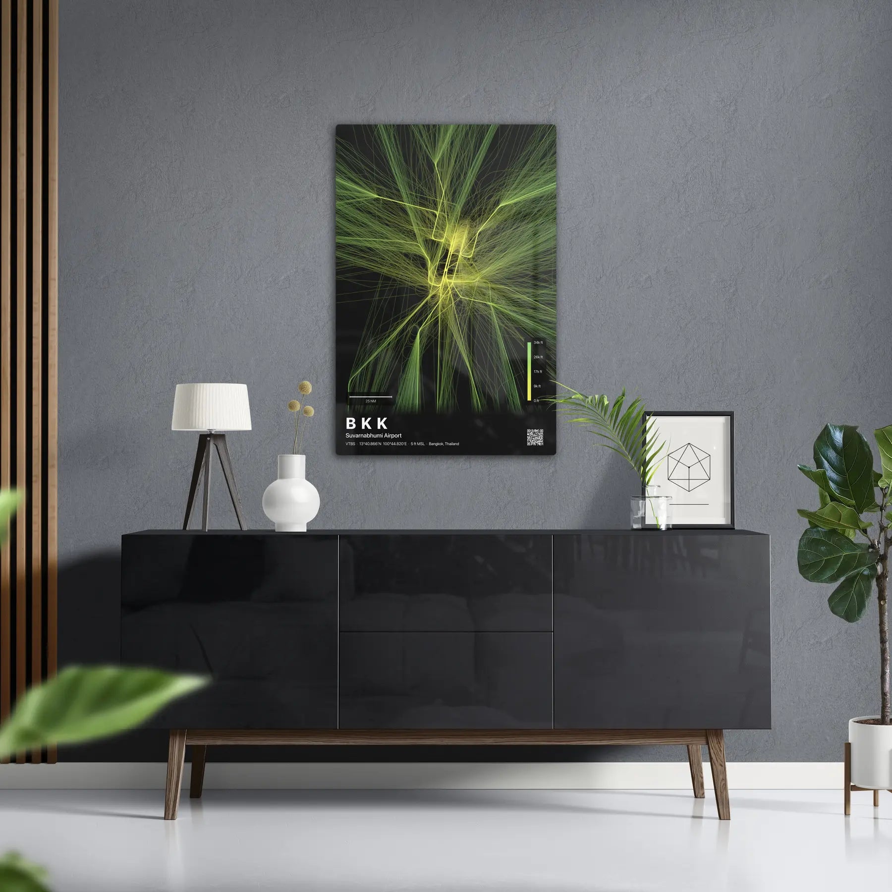 BKK flight path print — Citrus theme · Dark in foyer setting [hotspot:50]