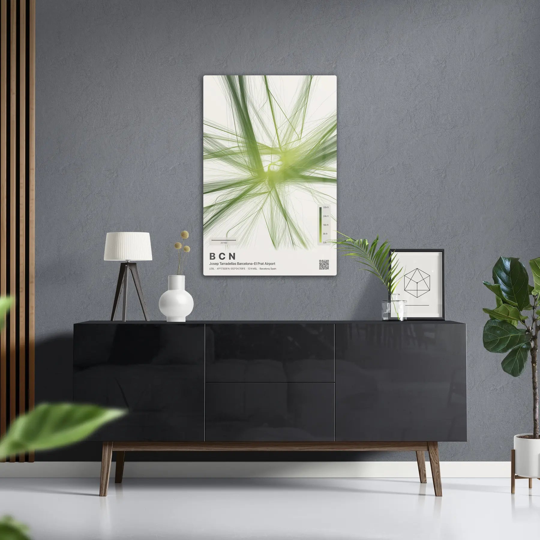 BCN flight path print — Citrus theme · Light in foyer setting [hotspot:50]