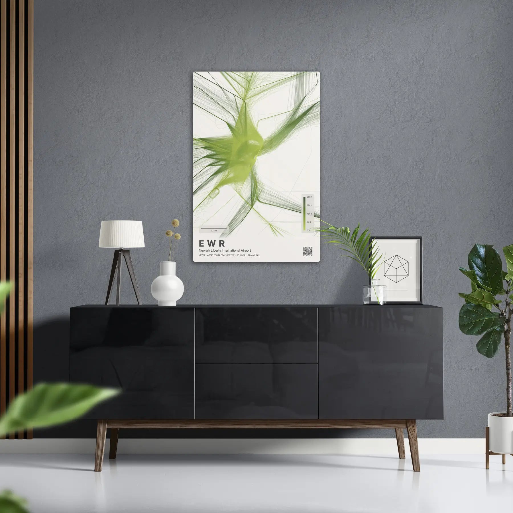 EWR flight path print — Citrus theme · Light in foyer setting [hotspot:50]
