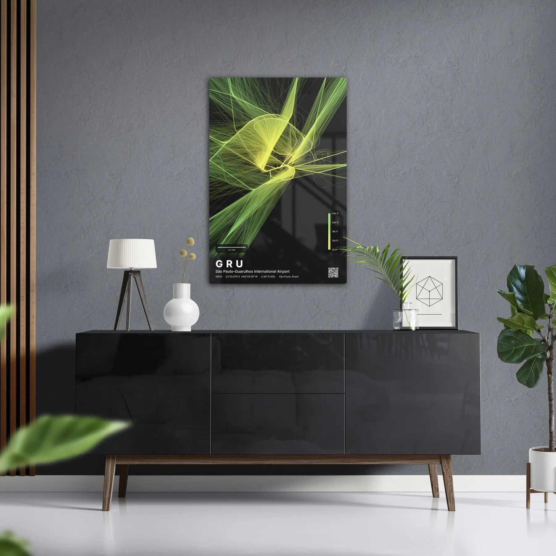 GRU flight path print — Citrus theme · Dark in foyer setting [hotspot:50]