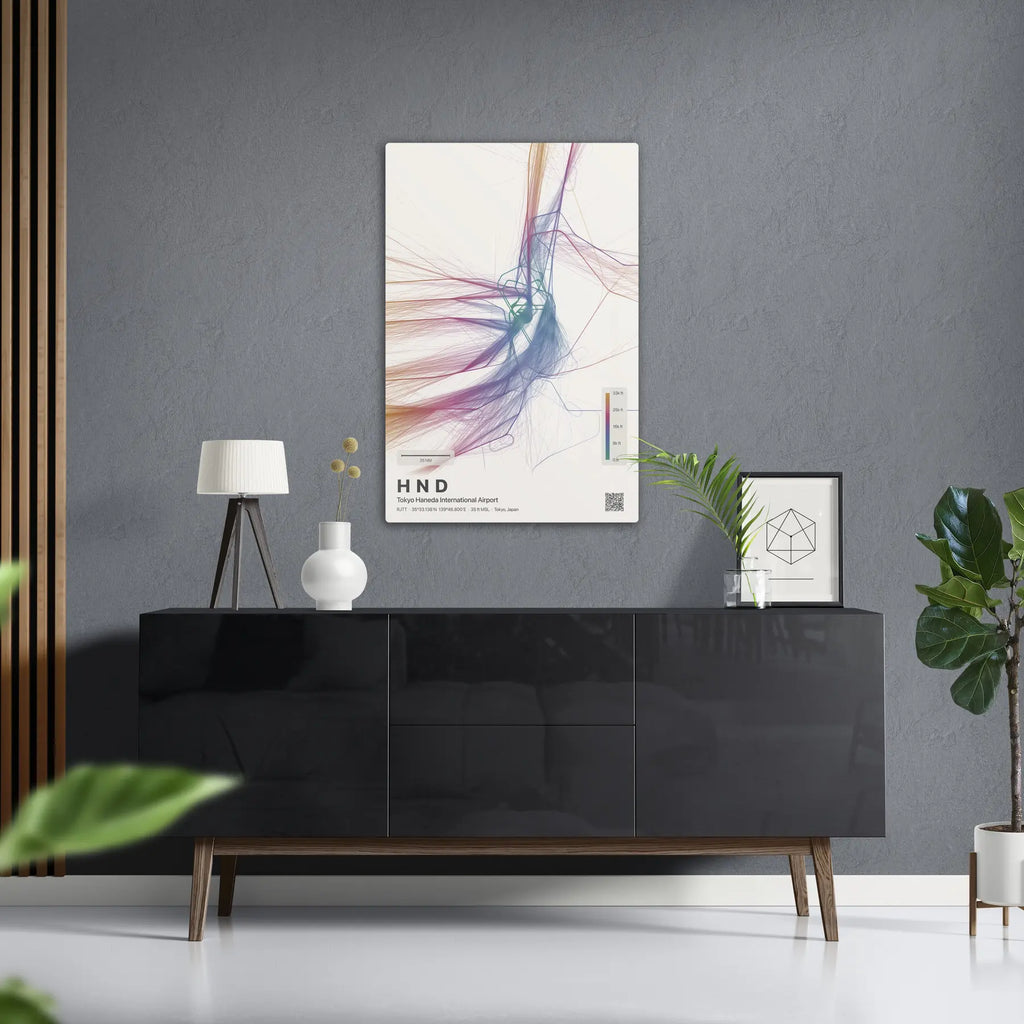 HND flight path print — Aurora theme · Light in foyer setting [hotspot:50]