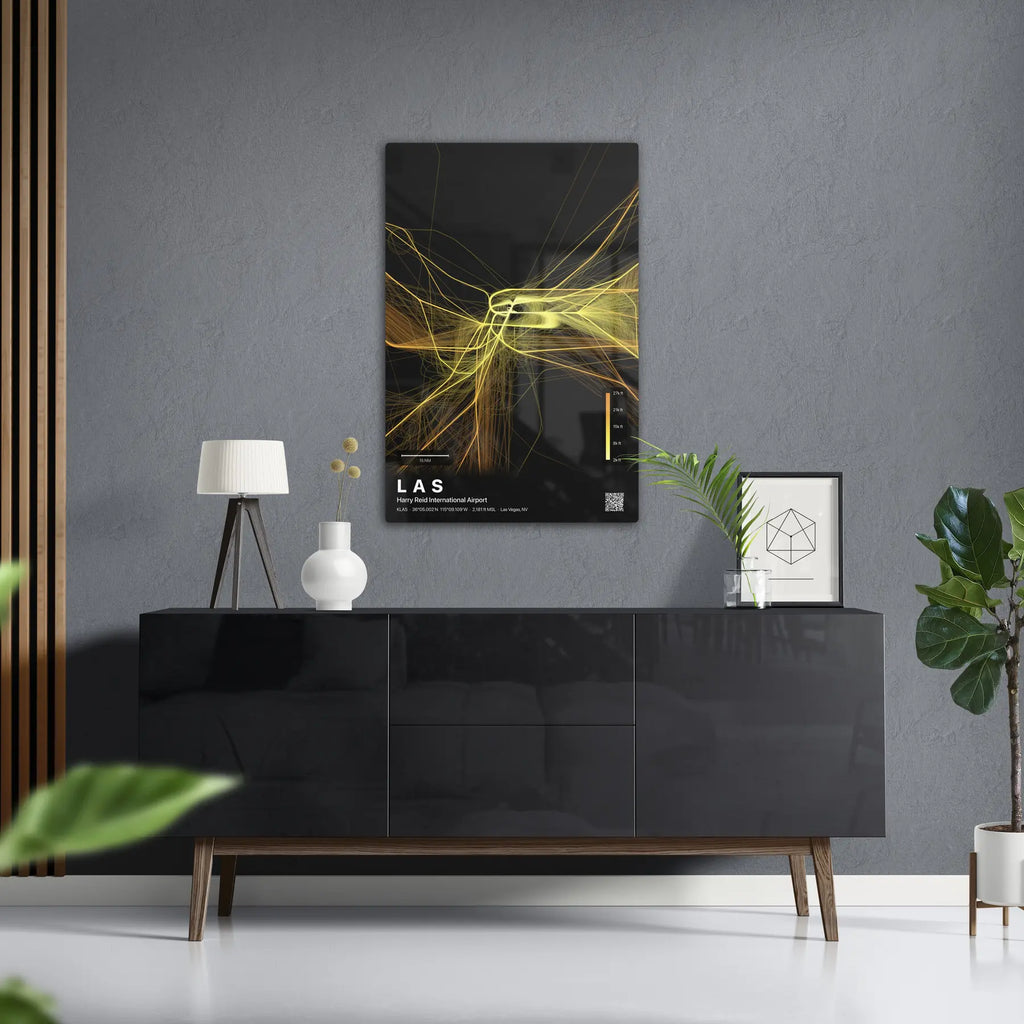LAS flight path print — Solana theme · Dark in foyer setting [hotspot:50]