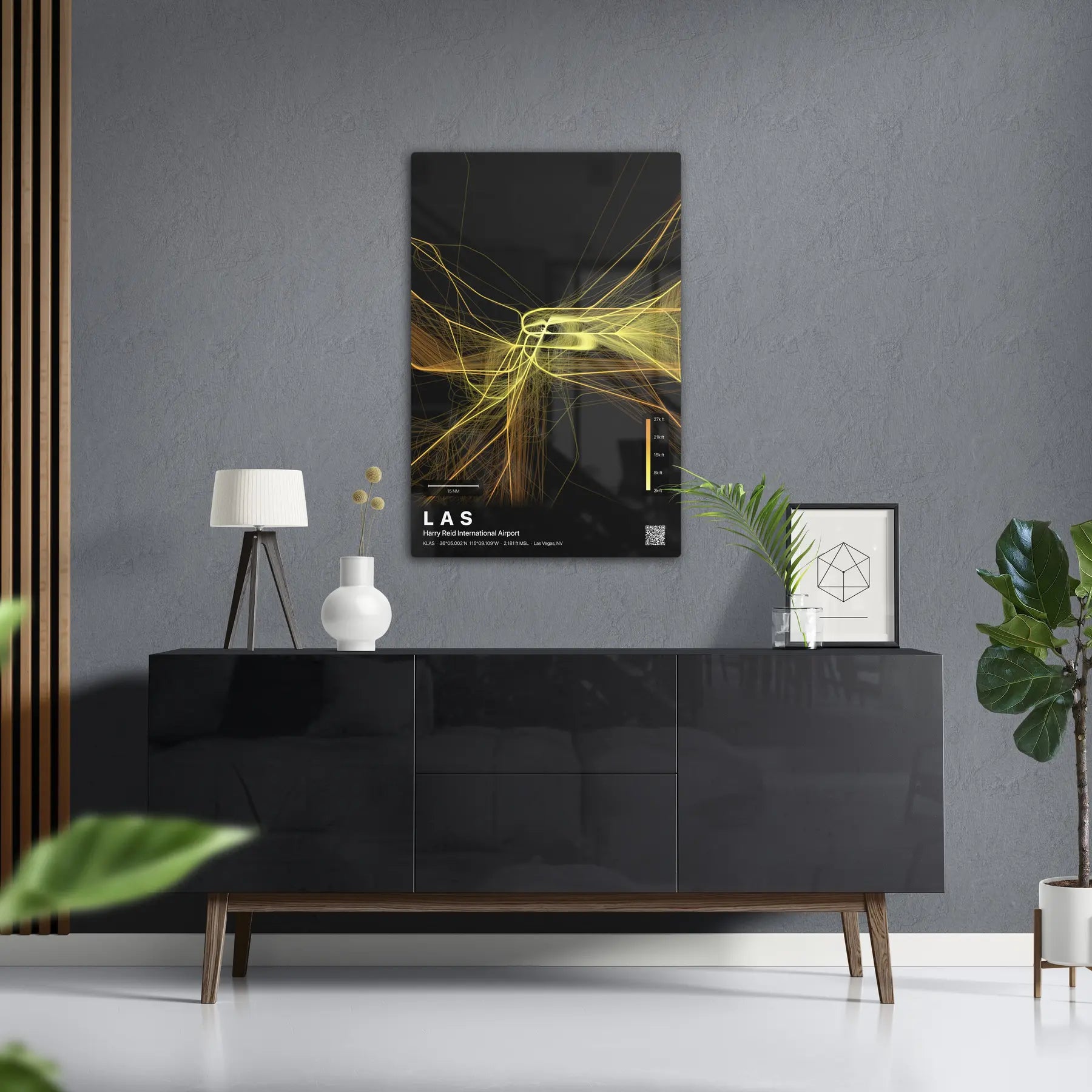 LAS flight path print — Solana theme · Dark in foyer setting [hotspot:50]