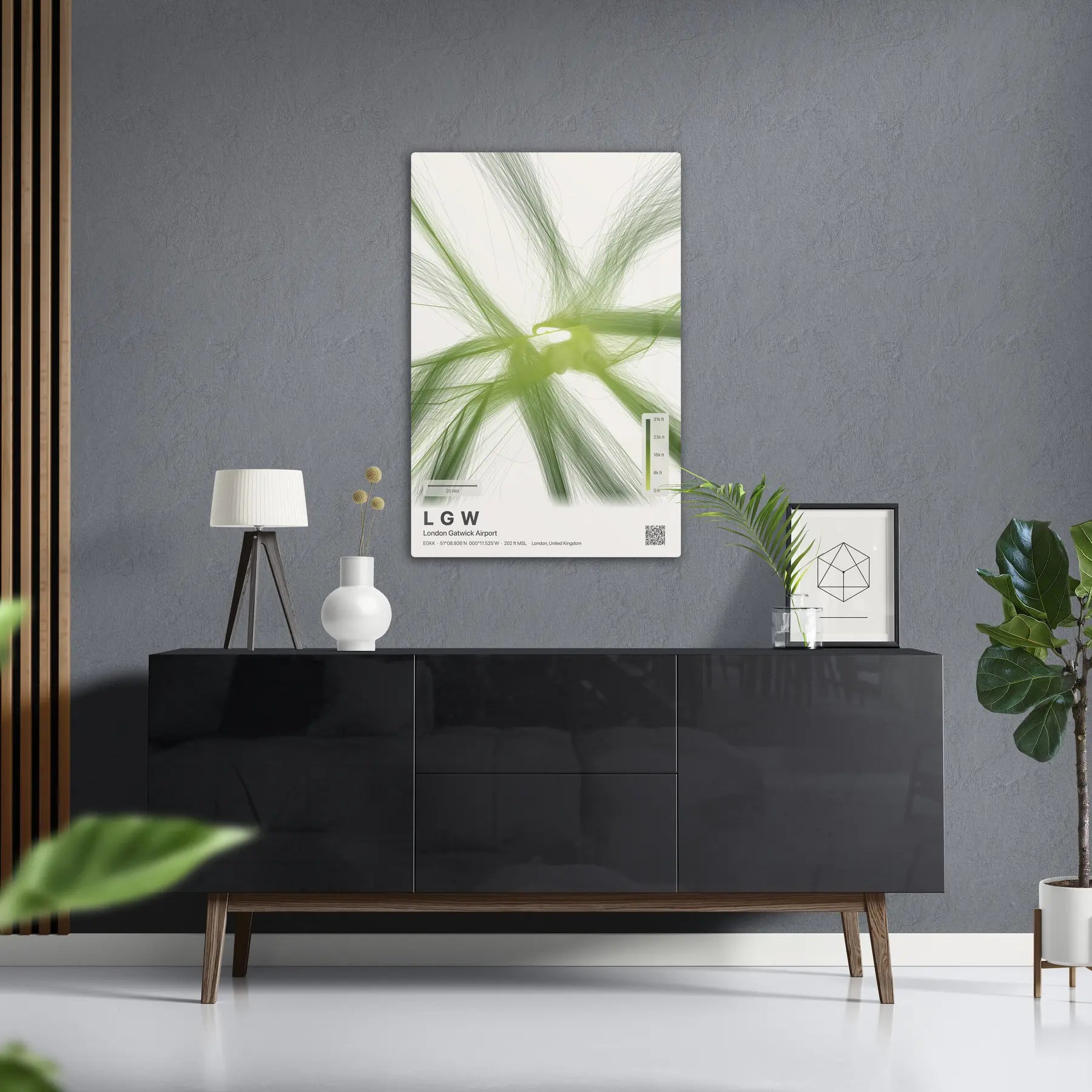 LGW flight path print — Citrus theme · Light in foyer setting [hotspot:50]