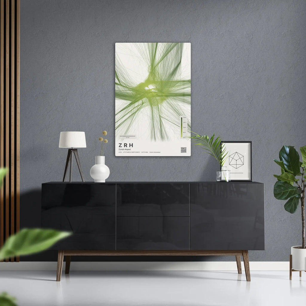 ZRH flight path print — Citrus theme · Light in foyer setting [hotspot:50]