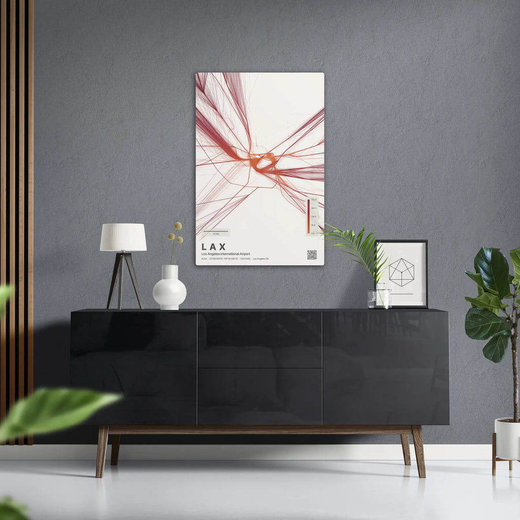 LAX flight path print — Inferno theme · Light in foyer setting [hotspot:50]