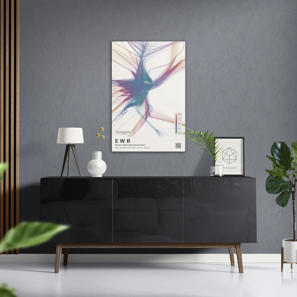 EWR flight path print — Aurora theme · Light in foyer setting [hotspot:50]