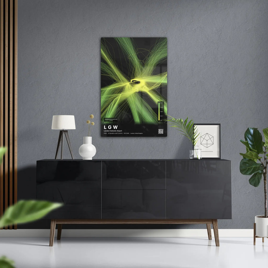 LGW flight path print — Citrus theme · Dark in foyer setting [hotspot:50]