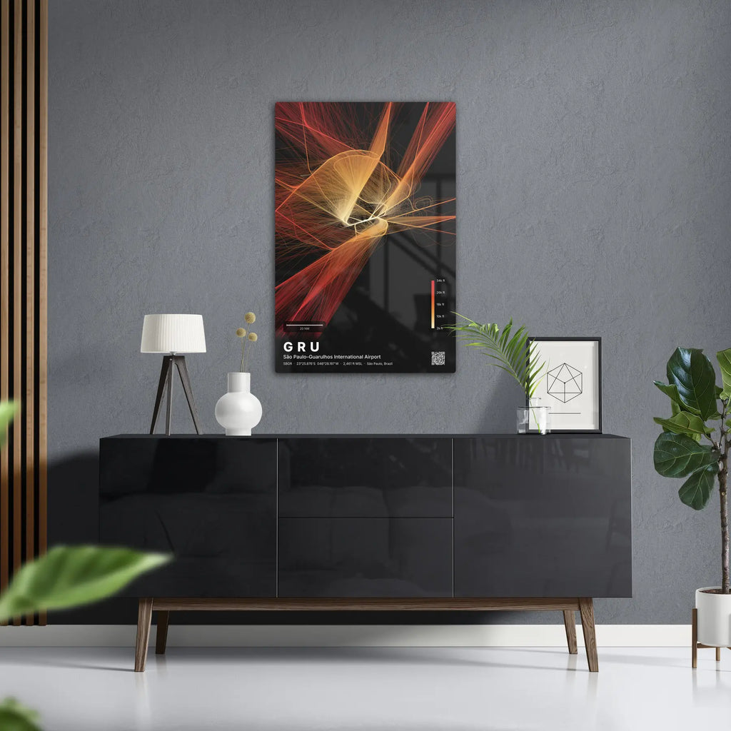 GRU flight path print — Inferno theme · Dark in foyer setting [hotspot:50]