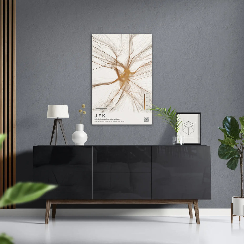 JFK flight path print — Solana theme · Light in foyer setting [hotspot:50]