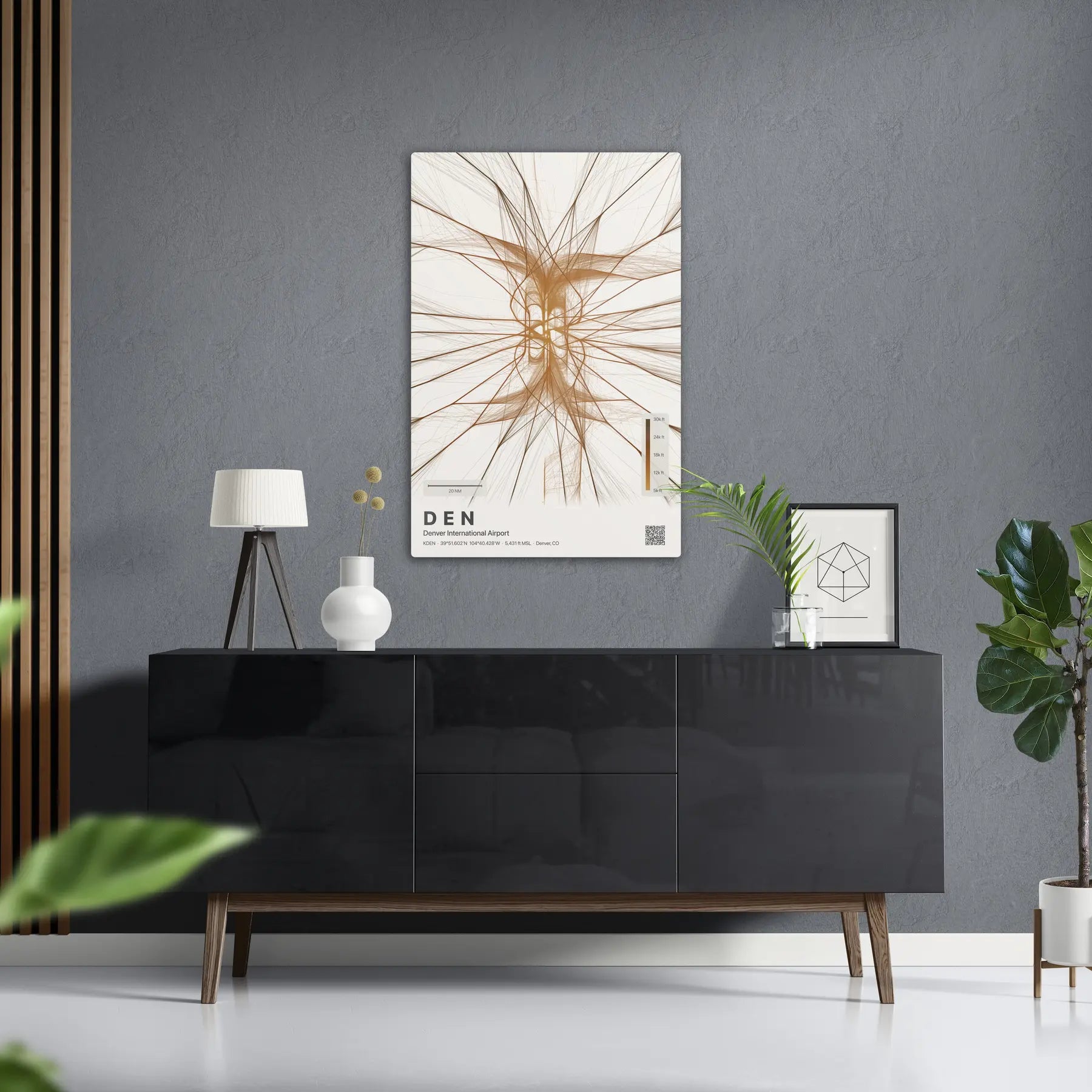 DEN flight path print — Solana theme · Light in foyer setting [hotspot:50]