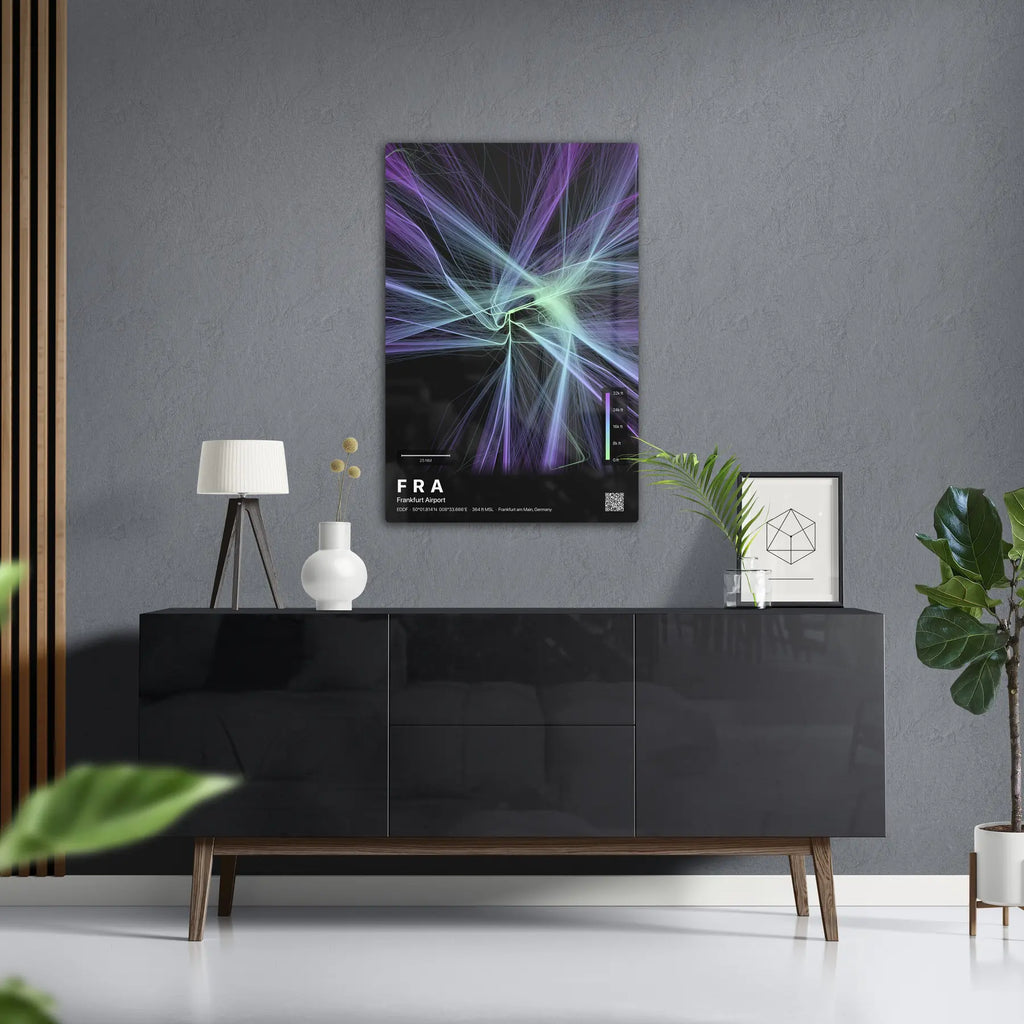 FRA flight path print — Prism theme · Dark in foyer setting [hotspot:50]