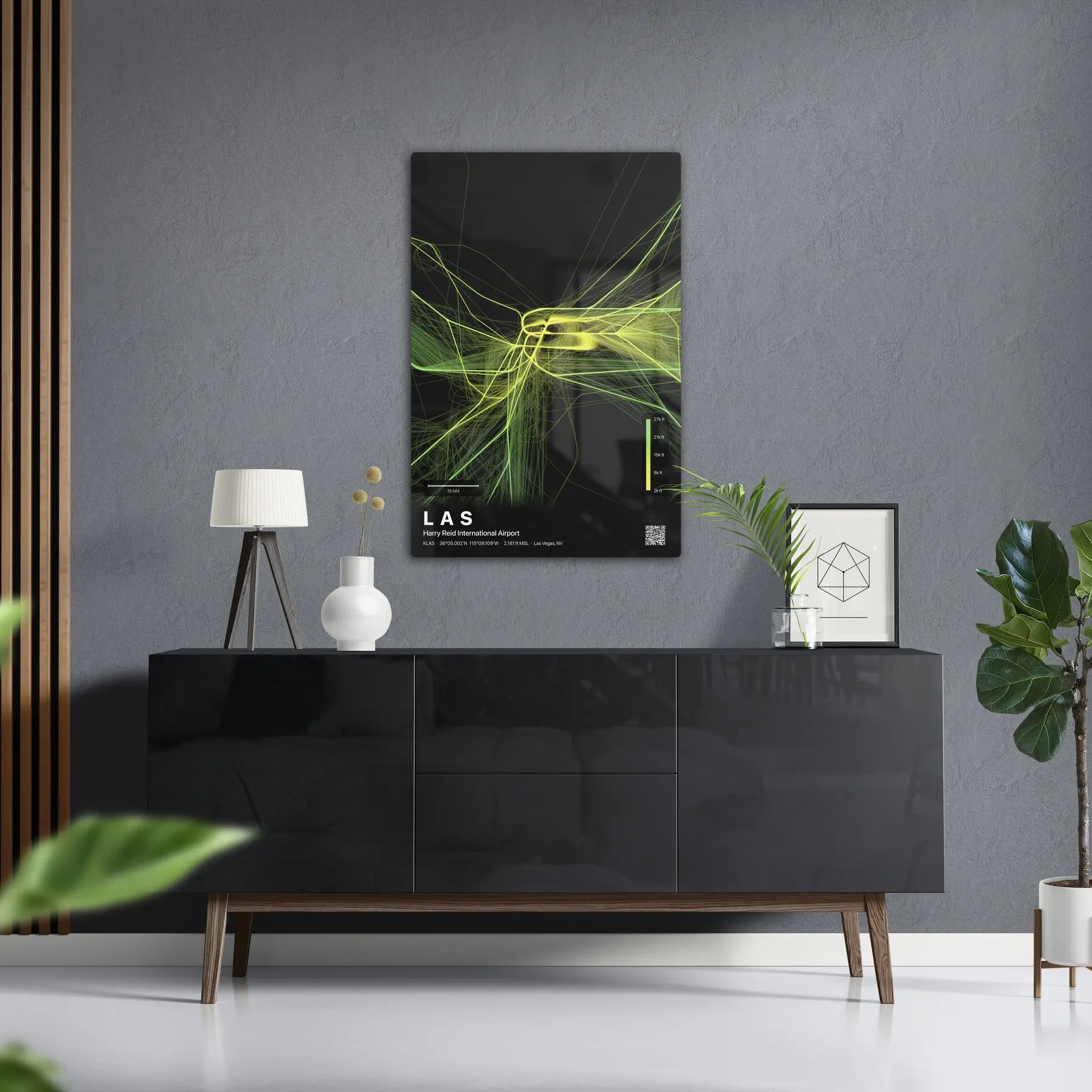LAS flight path print — Citrus theme · Dark in foyer setting [hotspot:50]