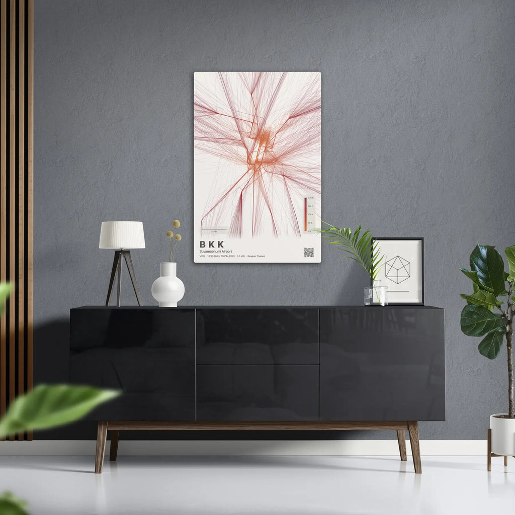 BKK flight path print — Inferno theme · Light in foyer setting [hotspot:50]