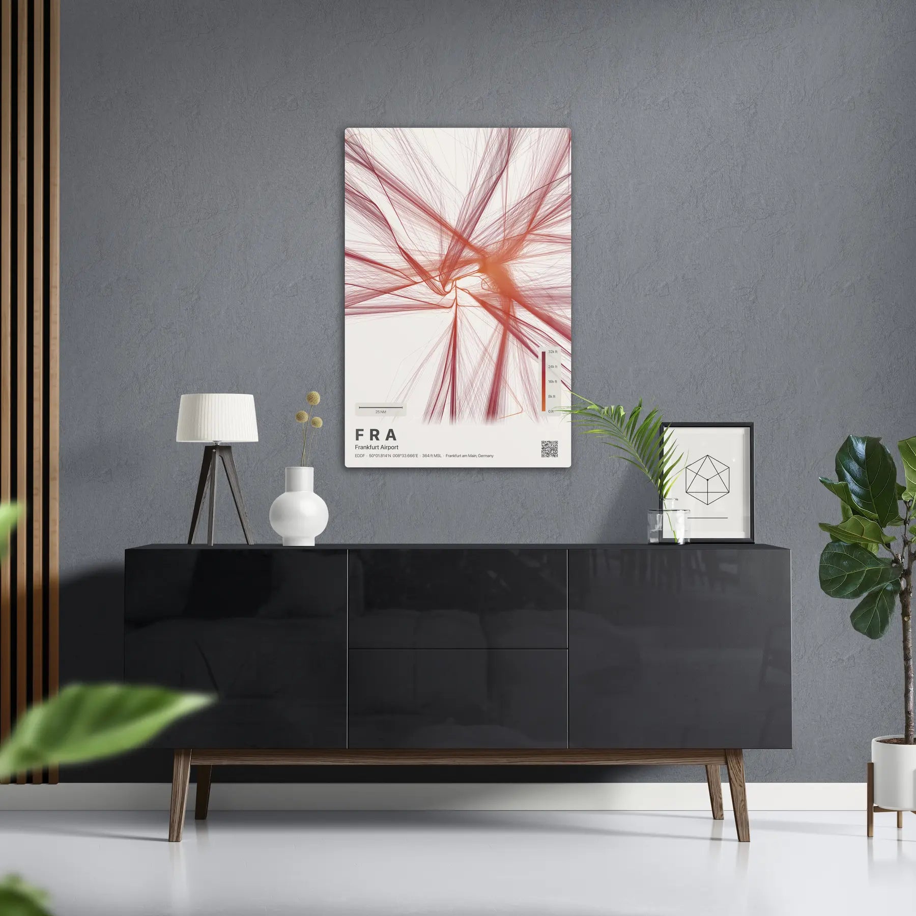 FRA flight path print — Inferno theme · Light in foyer setting [hotspot:50]
