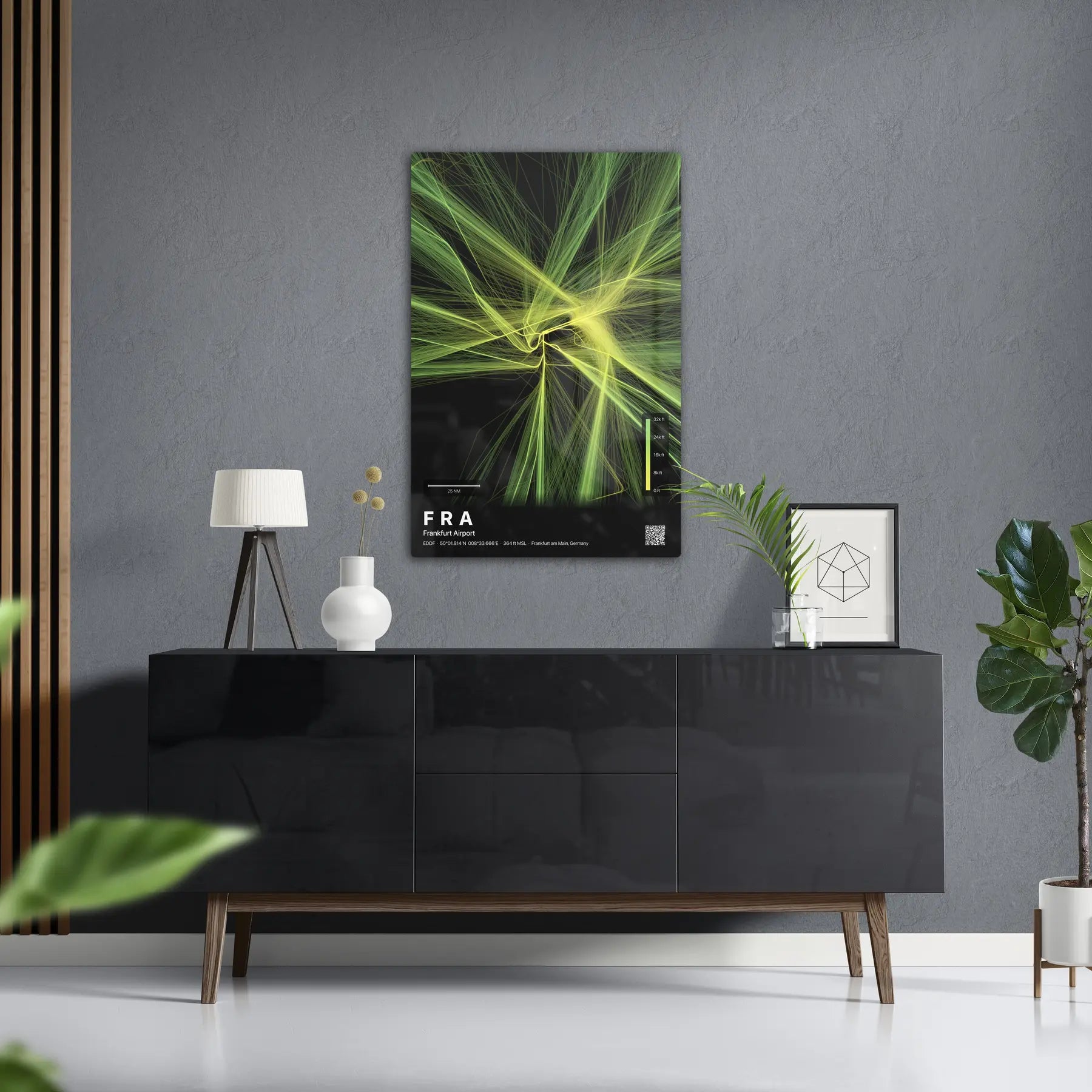 FRA flight path print — Citrus theme · Dark in foyer setting [hotspot:50]