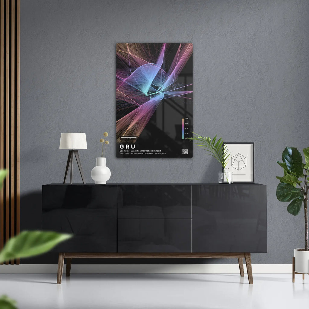 GRU flight path print — Aurora theme · Dark in foyer setting [hotspot:50]