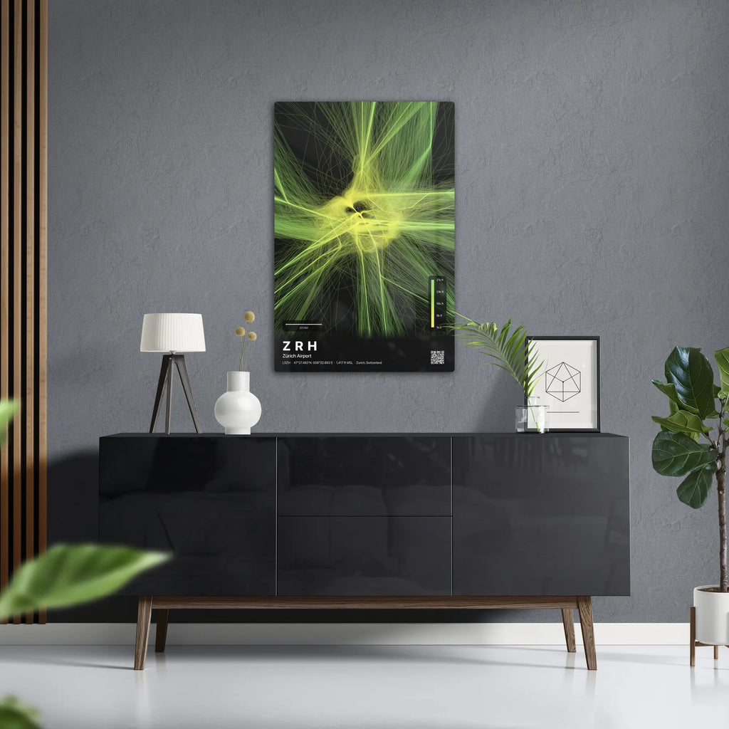 ZRH flight path print — Citrus theme · Dark in foyer setting [hotspot:50]