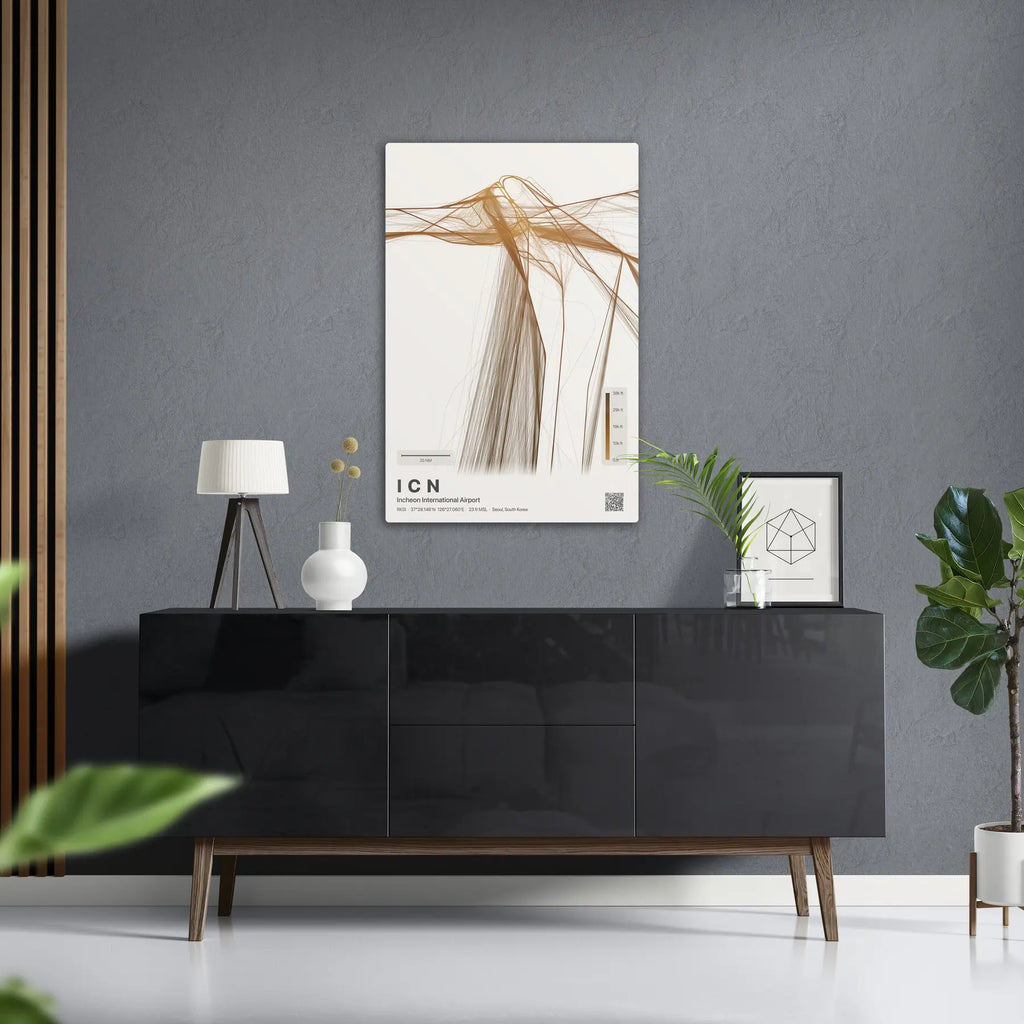 ICN flight path print — Solana theme · Light in foyer setting [hotspot:50]