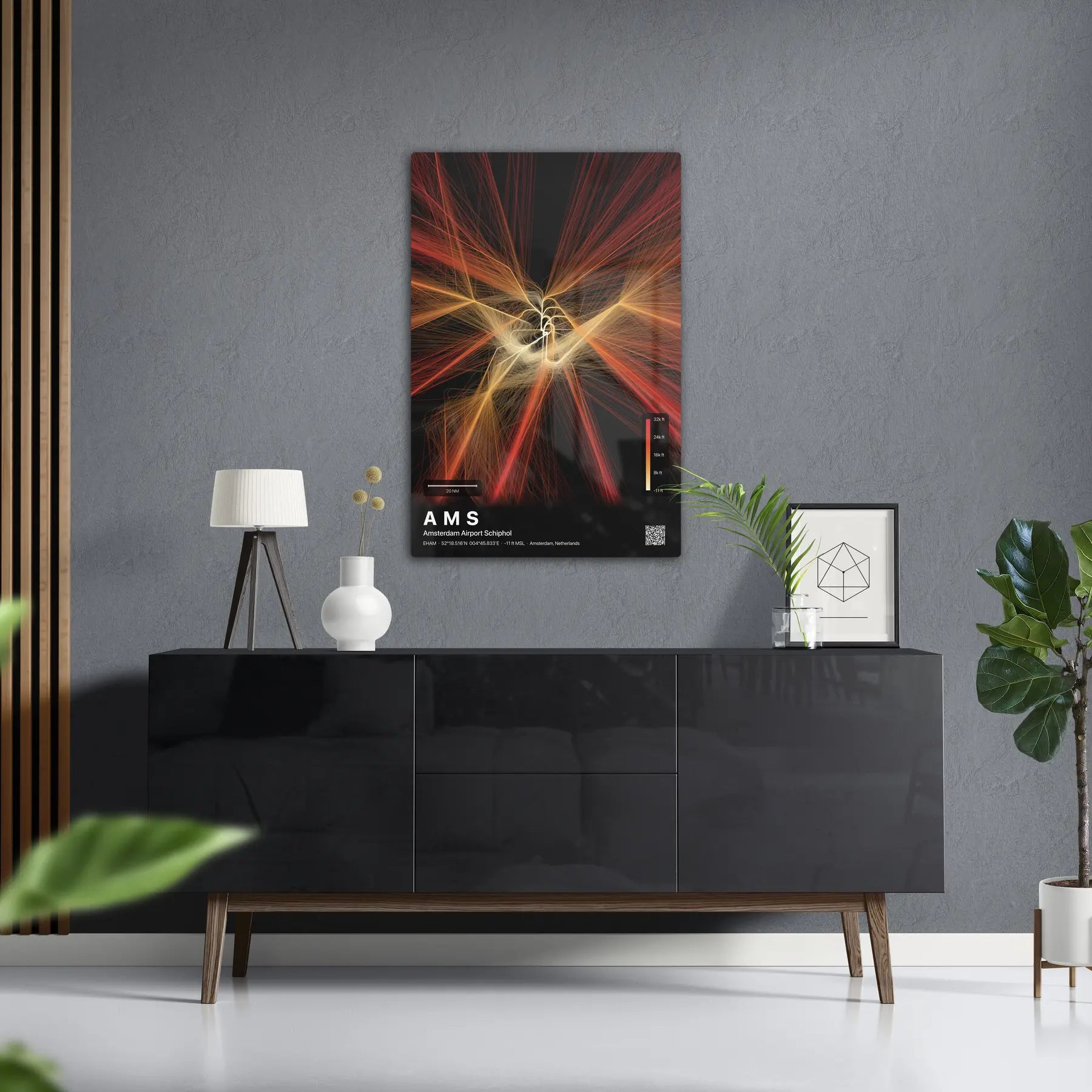 AMS flight path print — Inferno theme · Dark in foyer setting [hotspot:50]