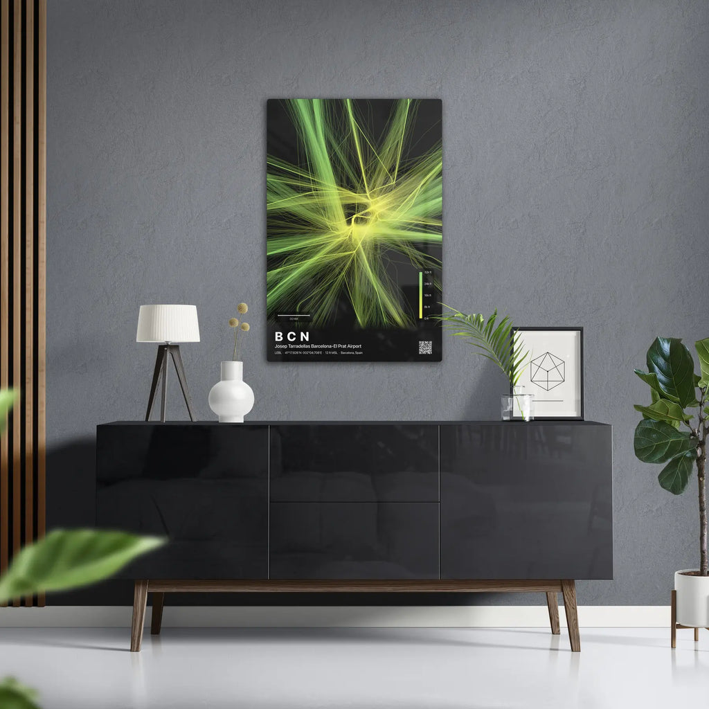 BCN flight path print — Citrus theme · Dark in foyer setting [hotspot:50]