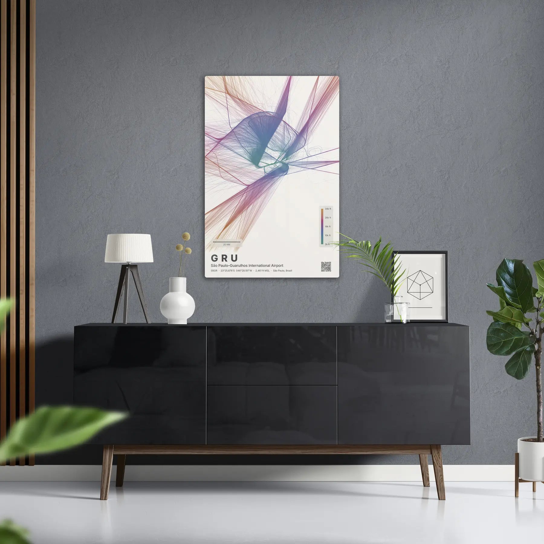 GRU flight path print — Aurora theme · Light in foyer setting [hotspot:50]