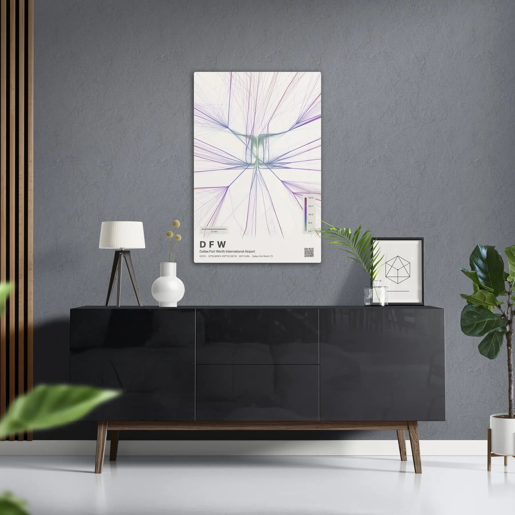 DFW flight path print — Prism theme · Light in foyer setting [hotspot:50]