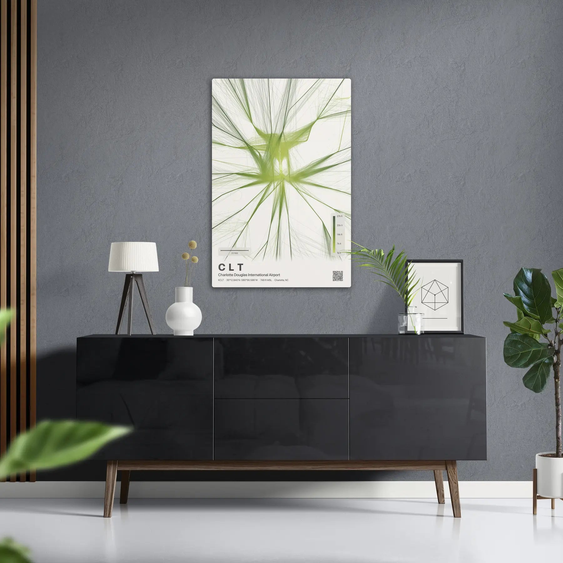 CLT flight path print — Citrus theme · Light in foyer setting [hotspot:50]