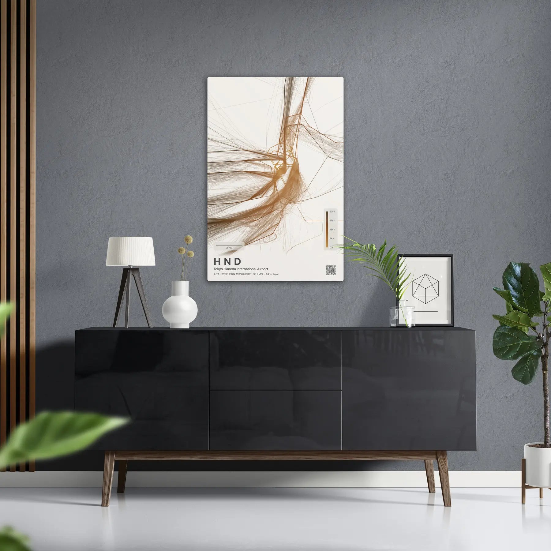HND flight path print — Solana theme · Light in foyer setting [hotspot:50]
