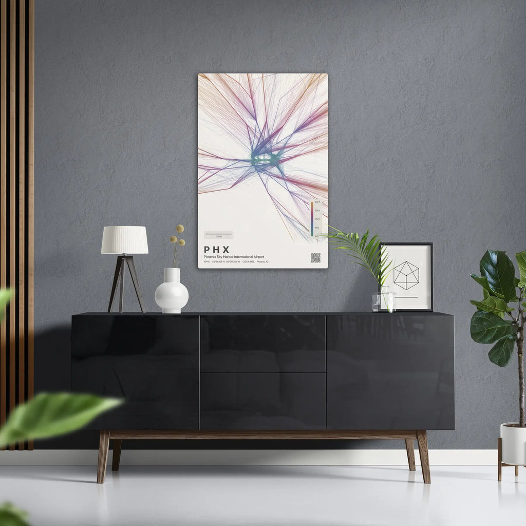 PHX flight path print — Aurora theme · Light in foyer setting [hotspot:50]