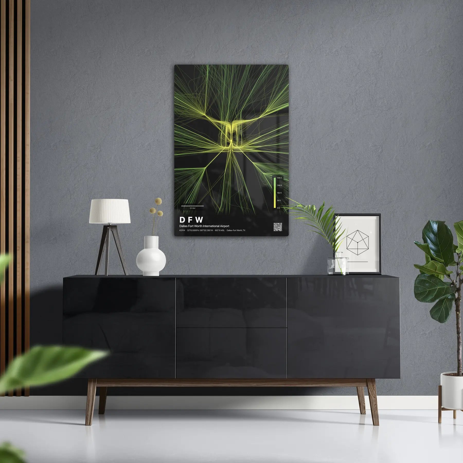 DFW flight path print — Citrus theme · Dark in foyer setting [hotspot:50]