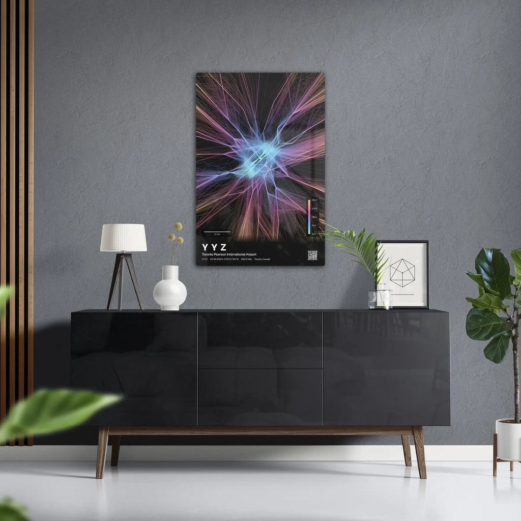 YYZ flight path print — Aurora theme · Dark in foyer setting [hotspot:50]