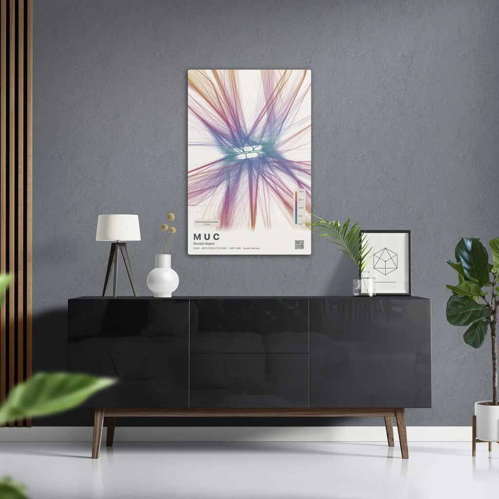 MUC flight path print — Aurora theme · Light in foyer setting [hotspot:50]