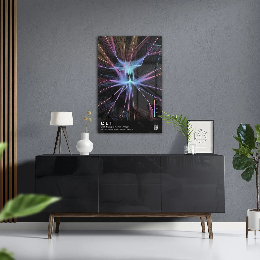 CLT flight path print — Aurora theme · Dark in foyer setting [hotspot:50]