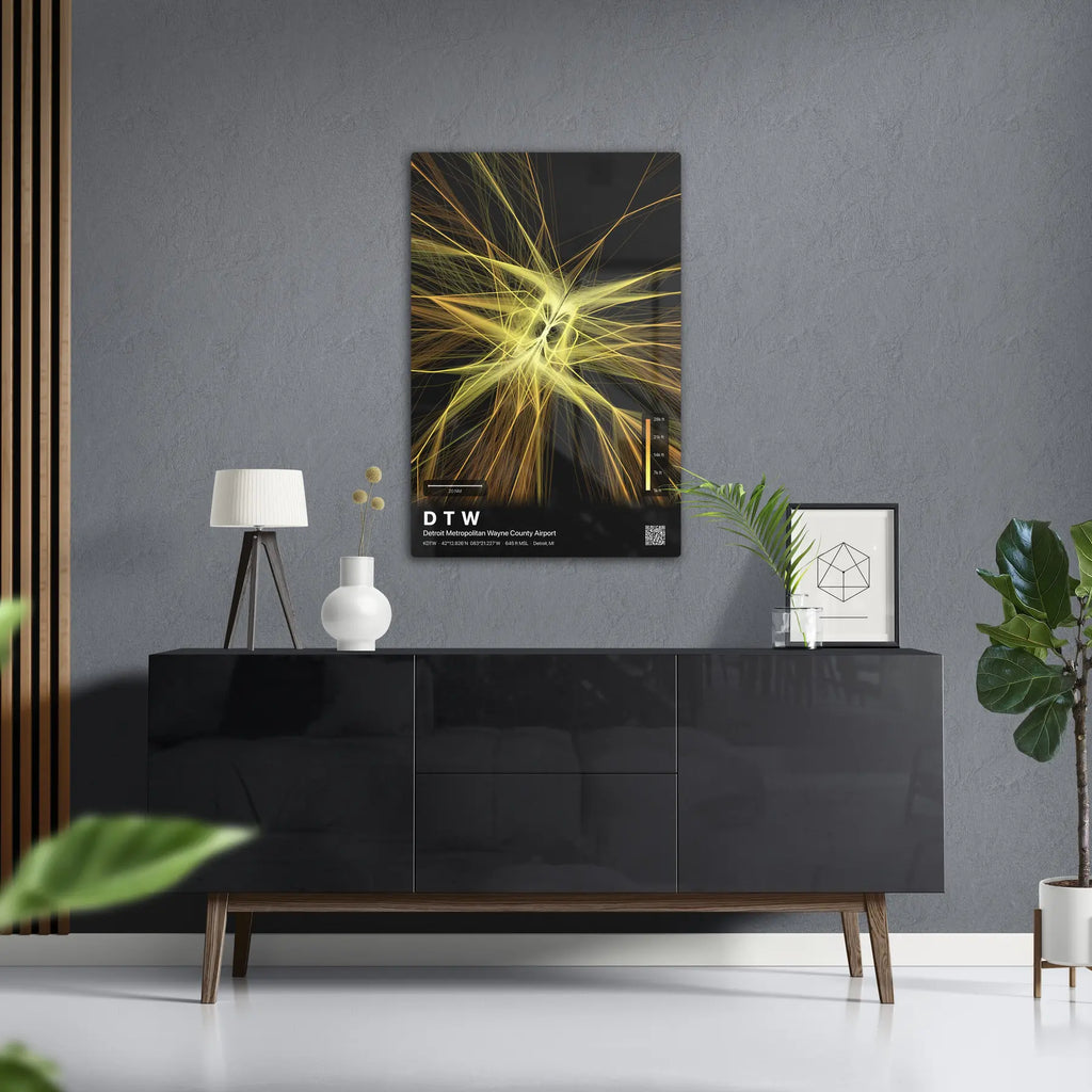 DTW flight path print — Solana theme · Dark in foyer setting [hotspot:50]
