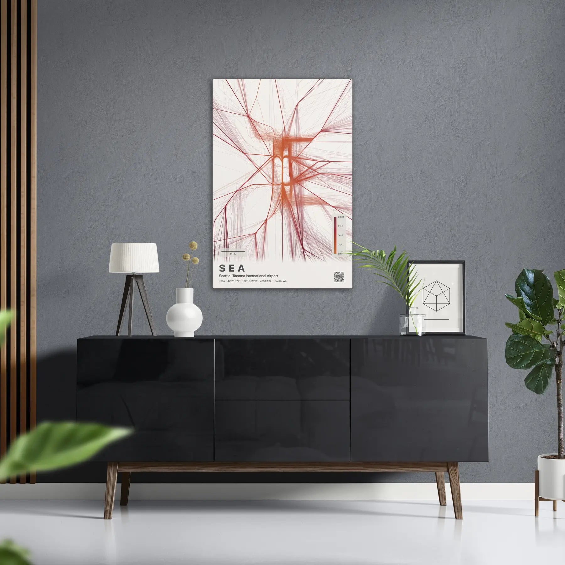SEA flight path print — Inferno theme · Light in foyer setting [hotspot:50]