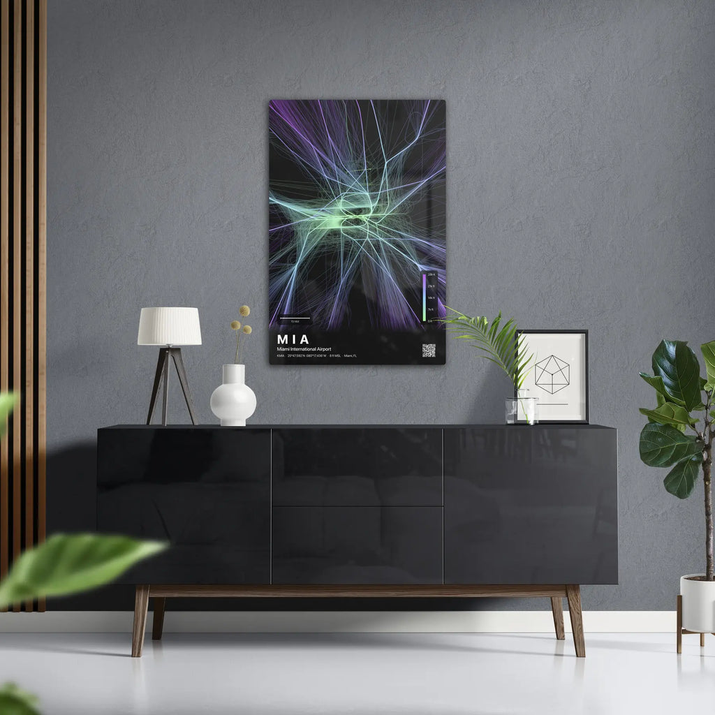 MIA flight path print — Prism theme · Dark in foyer setting [hotspot:50]