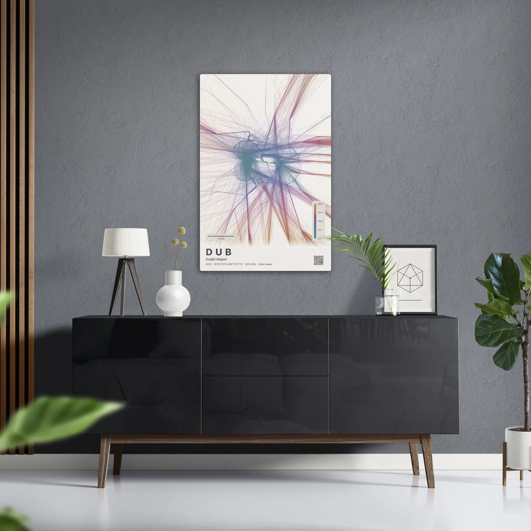 DUB flight path print — Aurora theme · Light in foyer setting [hotspot:50]