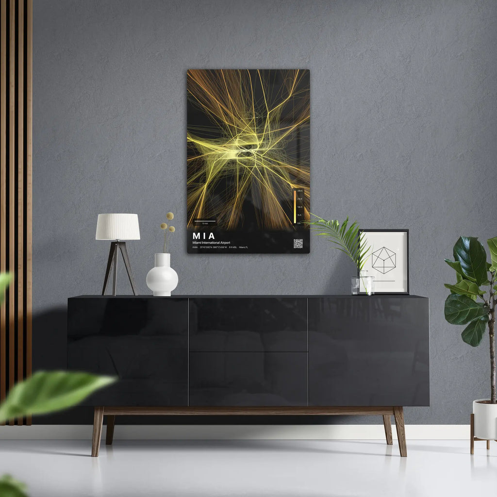 MIA flight path print — Solana theme · Dark in foyer setting [hotspot:50]