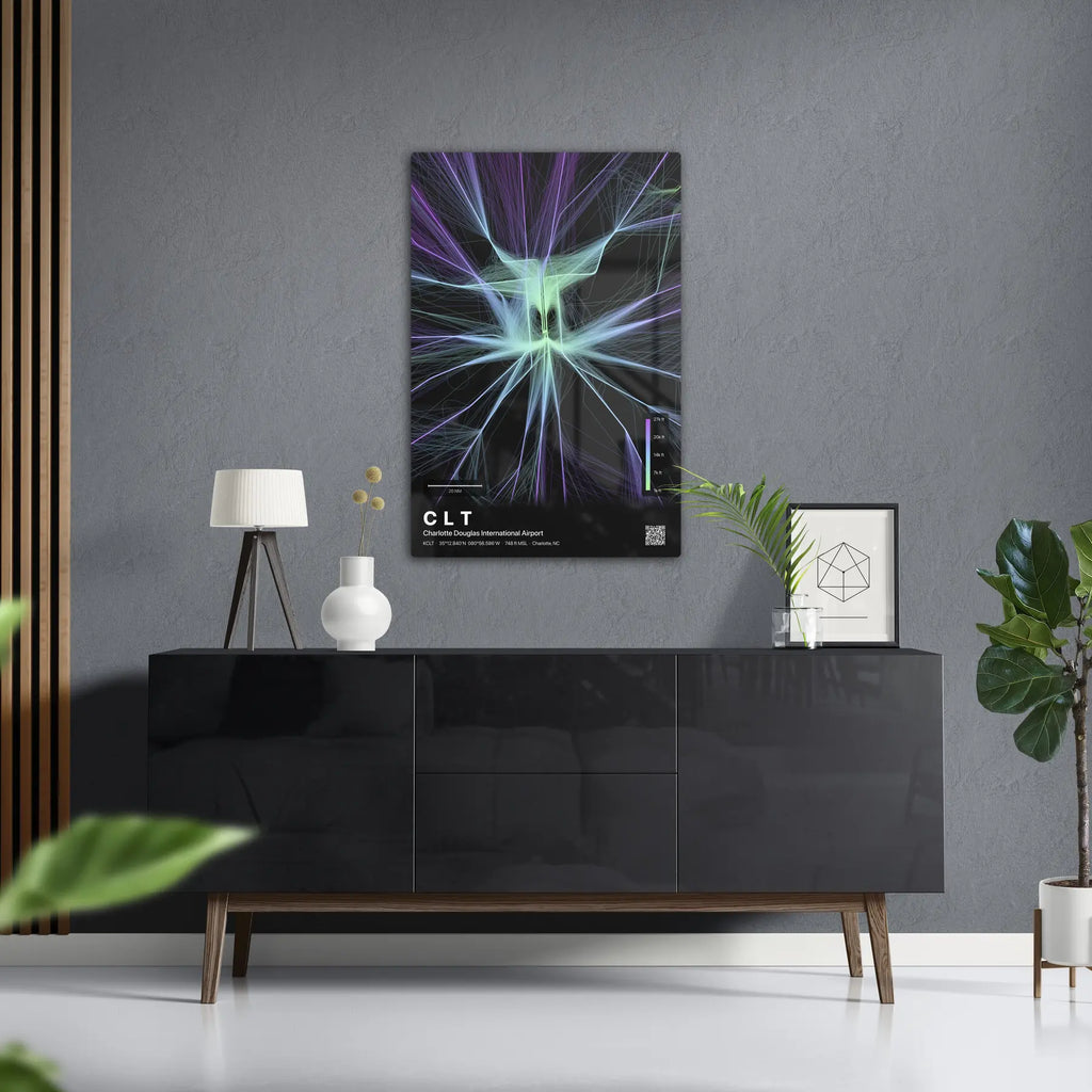 CLT flight path print — Prism theme · Dark in foyer setting [hotspot:50]
